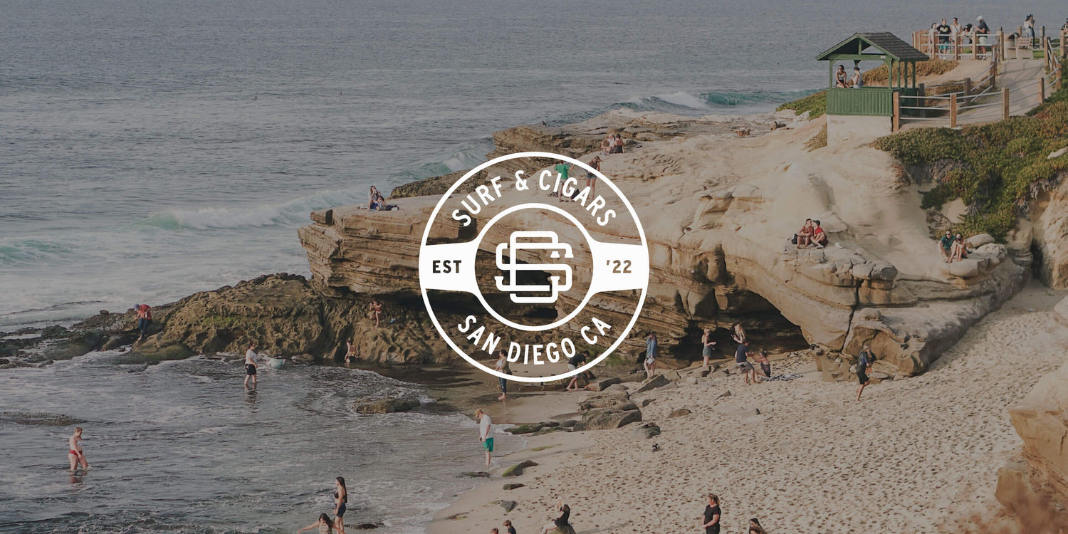 Surf & Cigars, San Diego, California badge design.