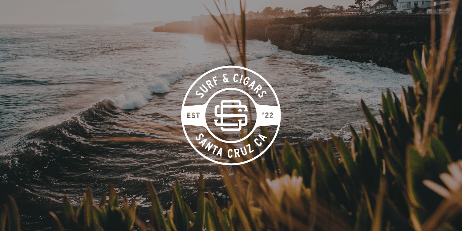 Surf & Cigars, Santa Cruz, California badge design.